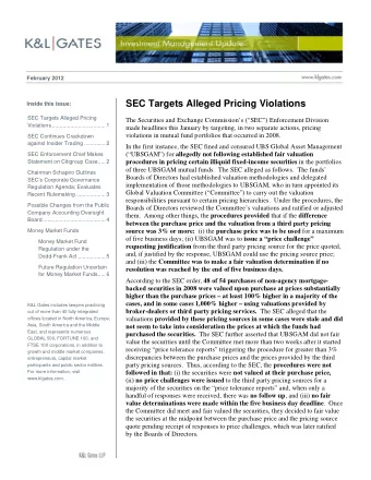 SEC Targets Alleged Pricing Violations  Inside this issue:  SEC Targets Alleged Pricing  The