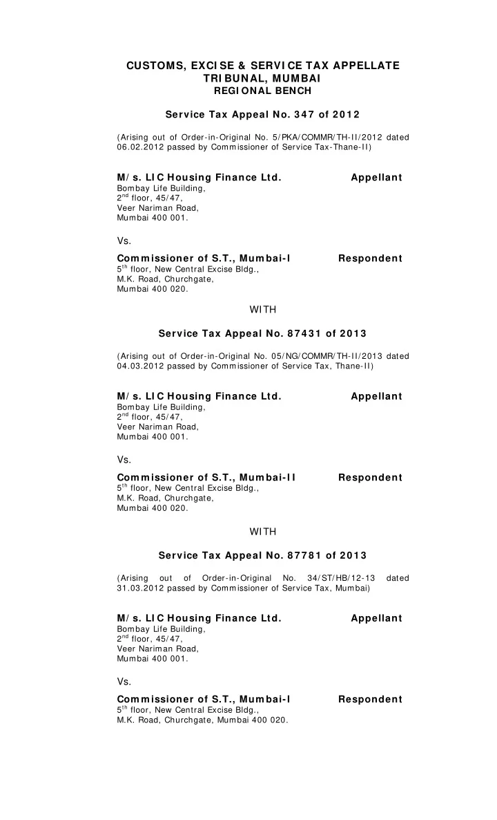 customs exci se servi ce tax appellate tri bunal mumbai
