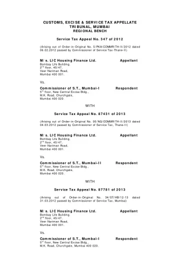 CUSTOMS, EXCI SE &amp; SERVI CE TAX APPELLATE  TRI BUNAL, MUMBAI REGI ONAL BENCH  Service Tax
