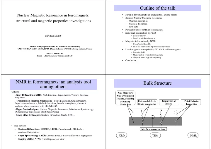 outline of the talk
