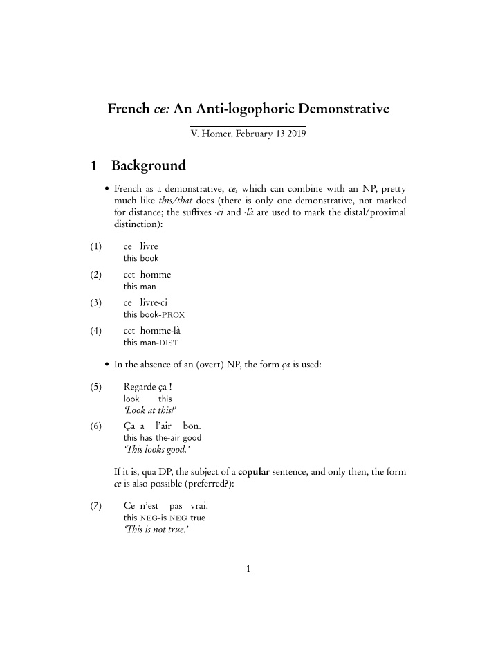 french ce an anti logophoric demonstrative