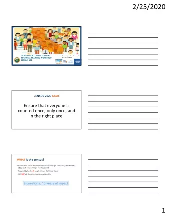 2/25/2020 2020 CENSUS COMPLETE COUNT  Ac hie ving a Comple te and REGIONAL TRAINING WORKSHOP  Ac c