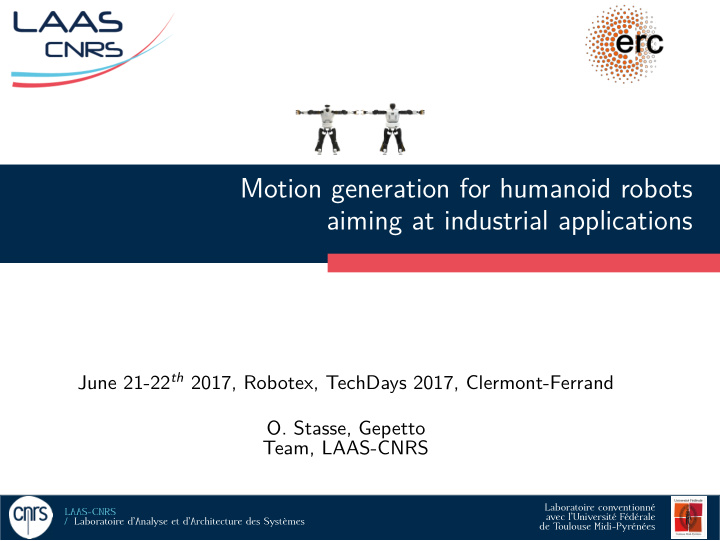 motion generation for humanoid robots aiming at