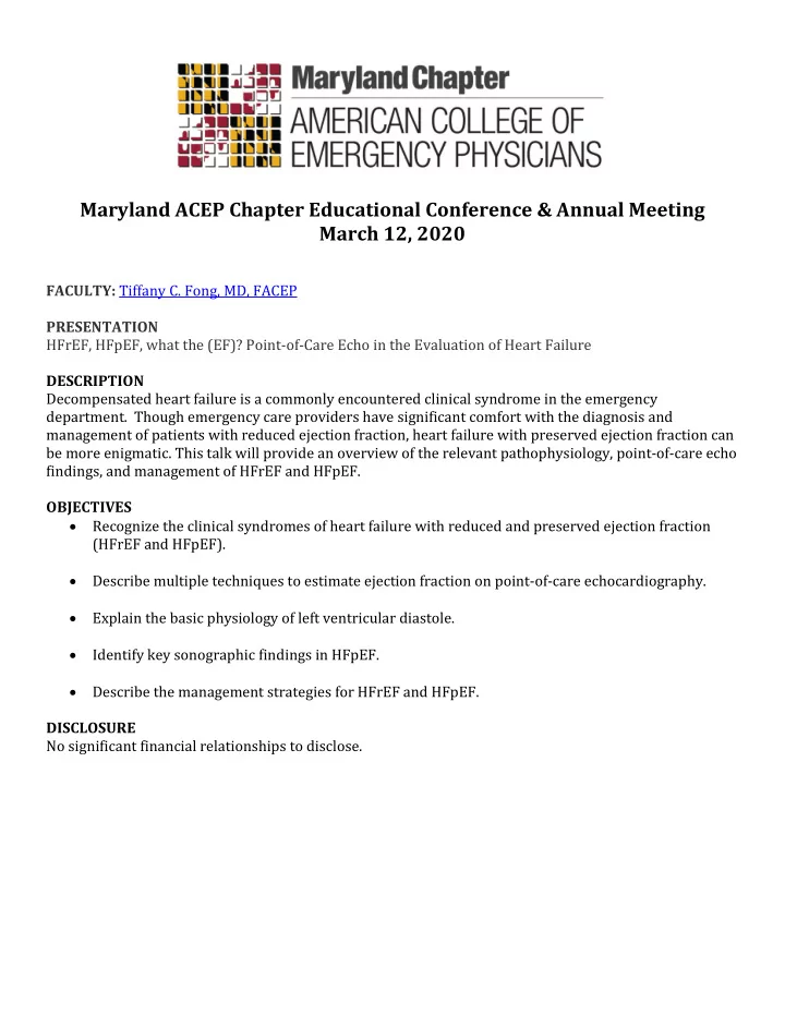 maryland acep chapter educational conference amp annual