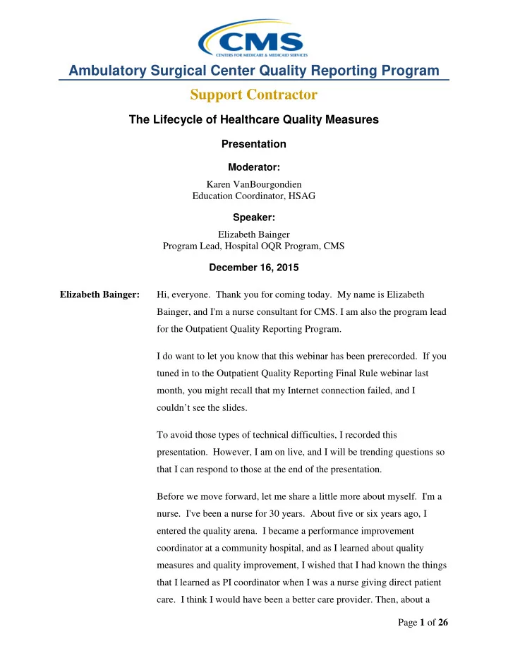 ambulatory surgical center quality reporting program
