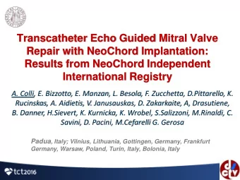 Results from NeoChord Independent  International Registry  A. Colli, E. Bizzotto, E. Manzan, L.