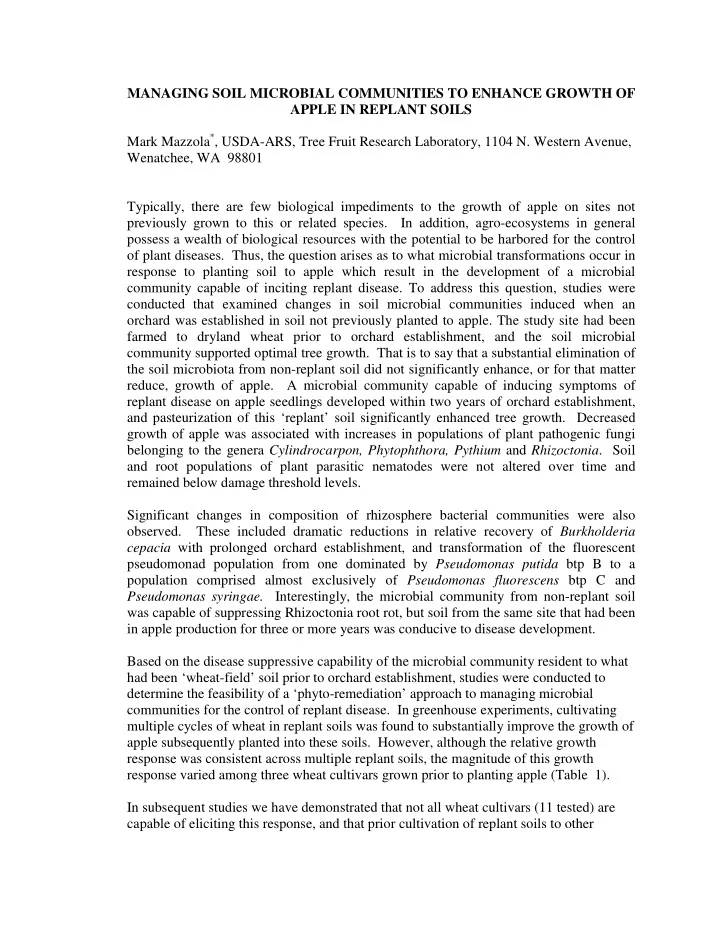 managing soil microbial communities to enhance growth of
