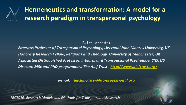 hermeneutics and transformation a model for a research