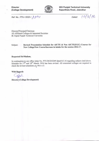 t ol3 (t&lt; Ref. No.: PTU / DcD / b&gt;a (  Dated:  Director/PrincipaVChairman All Affrliated