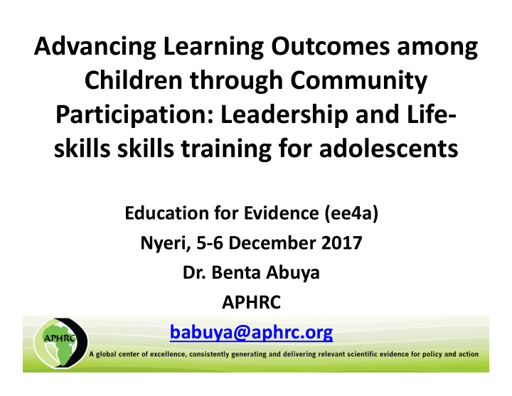 advancing learning outcomes among children through