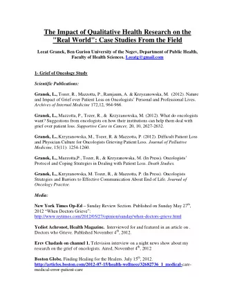 The Impact of Qualitative Health Research on the  &quot;Real World&quot;: Case Studies From the