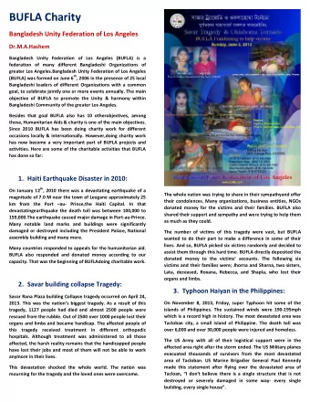 BUFLA Charity  Bangladesh Unity Federation of Los Angeles  Dr.M.A.Hashem  Bangladesh Unity