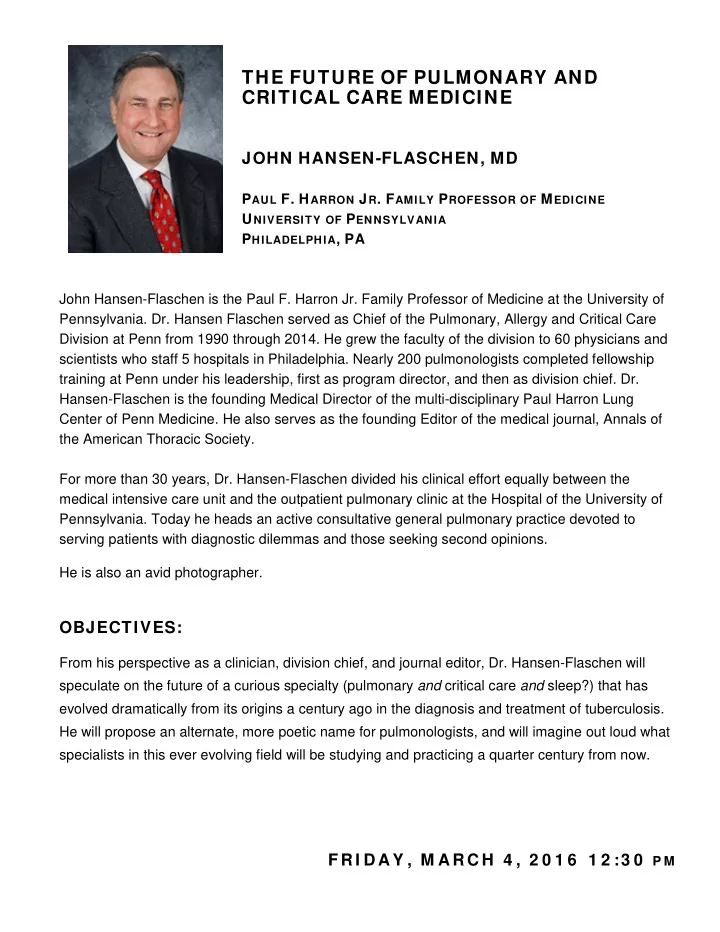 critical care medicine john hansen flaschen md