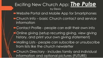 Exciting New Church App: The Pulse  by Elexio  Website Portal and Mobile App for Smartphones