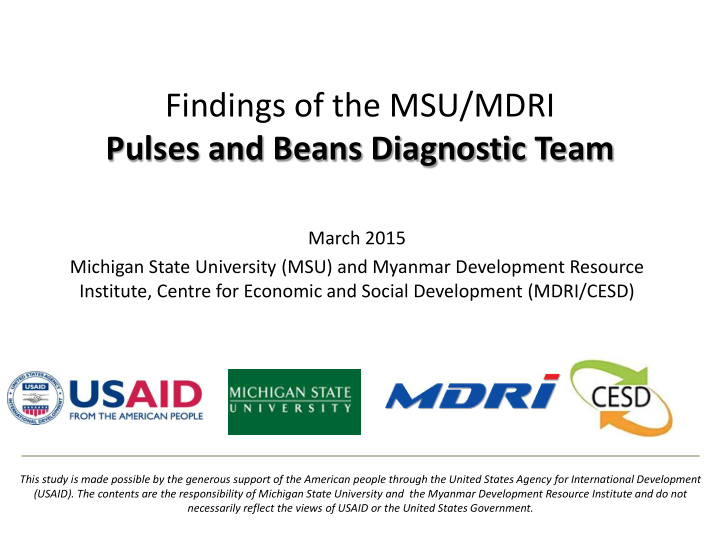 findings of the msu mdri pulses and beans diagnostic team