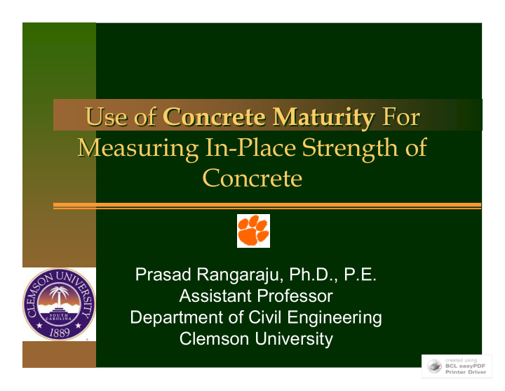 use of concrete maturity for use of concrete maturity for