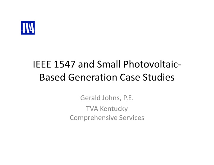ieee 1547 and small photovoltaic based generation case