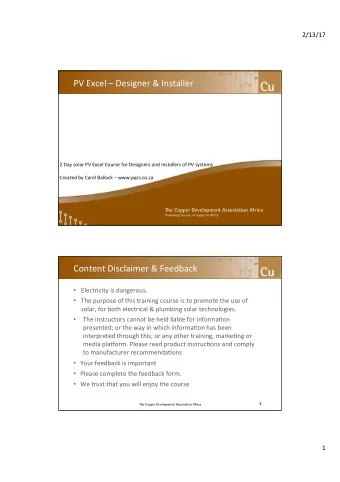 PV Excel  Designer &amp; Installer  2 Day solar PV Excel Course for Designers and Installers of