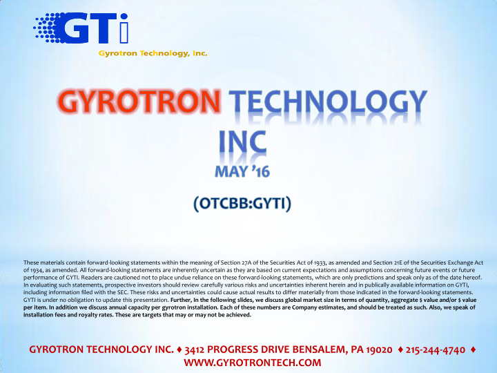 gyrotron technology inc 3412 progress drive bensalem pa