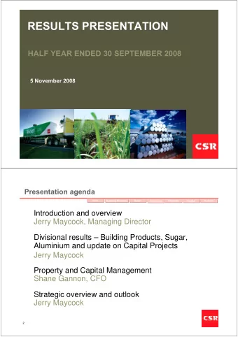 RESULTS PRESENTATION  HALF YEAR ENDED 30 SEPTEMBER 2008  5 November 2008  Insert pictures