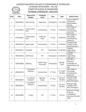 LAKIREDDY BALIREDDY COLLEGE OF ENGINEERING &amp; TECHNOLOGY L.B.NAGAR, MYLAVARAM  521 230