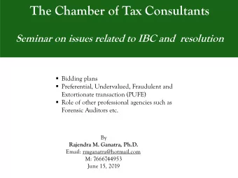 The Chamber of Tax Consultants  Seminar on issues related to IBC and  resolution of distressed