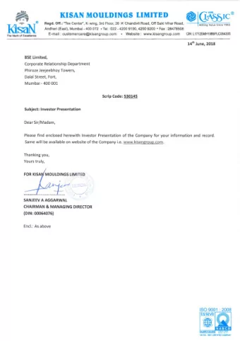 Kisan Mouldings Limited  Investor Presentation  June 2018  Contents  Company Overview  01  02  Key