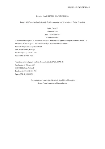 SHAME, SELF-CRITICISM, 1  Running Head: SHAME, SELF-CRITICISM,  Shame, Self-Criticism,