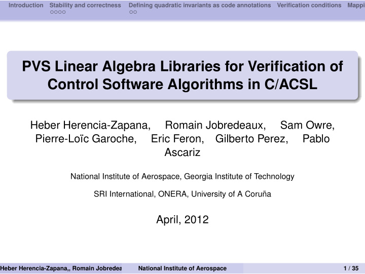 pvs linear algebra libraries for verification of control