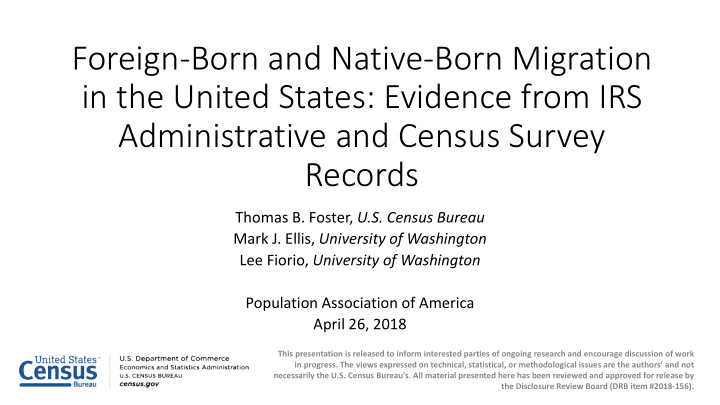 foreign born and native born migration in the united