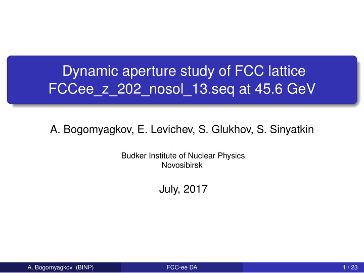 dynamic aperture study of fcc lattice fccee z 202 nosol