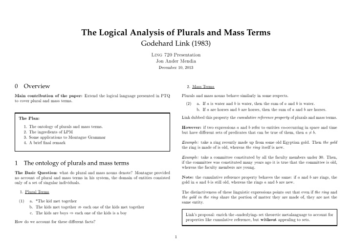the logical analysis of plurals and mass terms