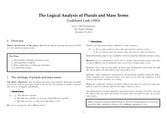 The Logical Analysis of Plurals and Mass Terms  Godehard Link (1983)  Ling  720  Presen  tation