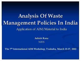 Analysis Of Waste  Analysis Of Waste  Management Policies In India  Management Policies In India
