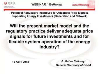 dr. Gbor Szrnyi  16 April 2013  General Secretary of ERRA  Main topics  Present obstacles
