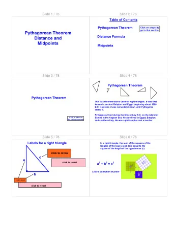 Pythagorean Theorem  Distance Formula  Distance and  Midpoints  Midpoints  Slide 3 / 78  Slide 4 /