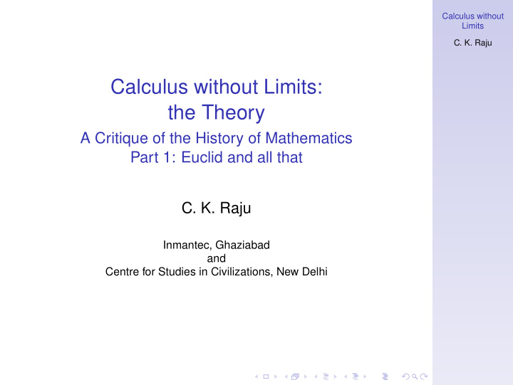 calculus without limits the theory