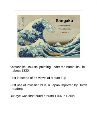 Sangaku  Andy Pepperdine  U3A Maths group  1 April 2019  Katsushika Hokusai painting under the name