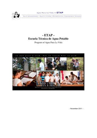 - ETAP -  Escuela Tcnica de Agua Potable  Program of Agua Para La Vida    t o  n o t  g i v e