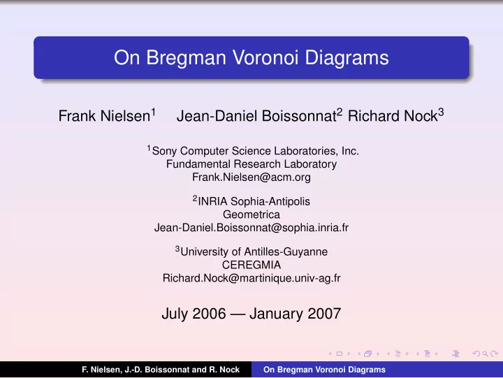 on bregman voronoi diagrams
