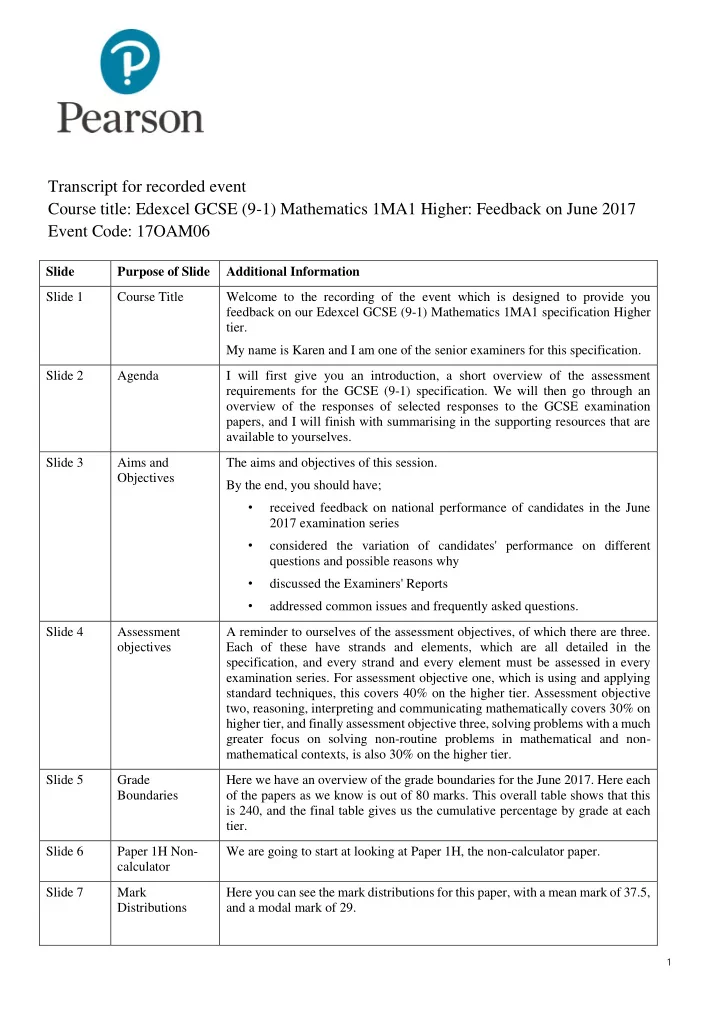 transcript for recorded event course title edexcel gcse 9