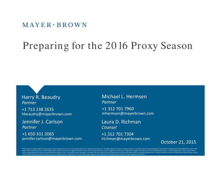 preparing for the 2016 proxy season