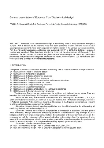 General presentation of Eurocode 7 on Geotechnical design  FRANK, R. Universit Paris-Est,