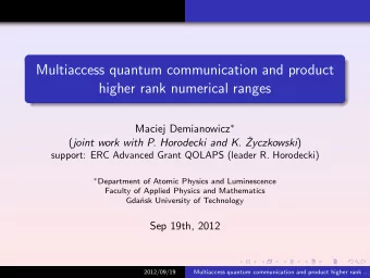 Multiaccess quantum communication and product  higher rank numerical ranges Maciej Demianowicz