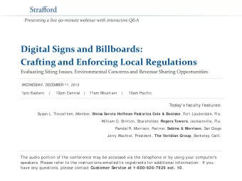 Digital Signs and Billboards:  Crafting and Enforcing Local Regulations  Evaluating Siting Issues,