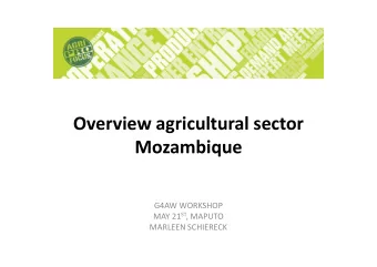 Overview agricultural sector  Mozambique  G4AW WORKSHOP MAY 21 ST , MAPUTO  MARLEEN SCHIERECK