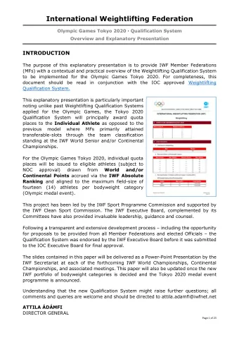 International Weightlifting Federation Olympic Games Tokyo 2020   Qualification System