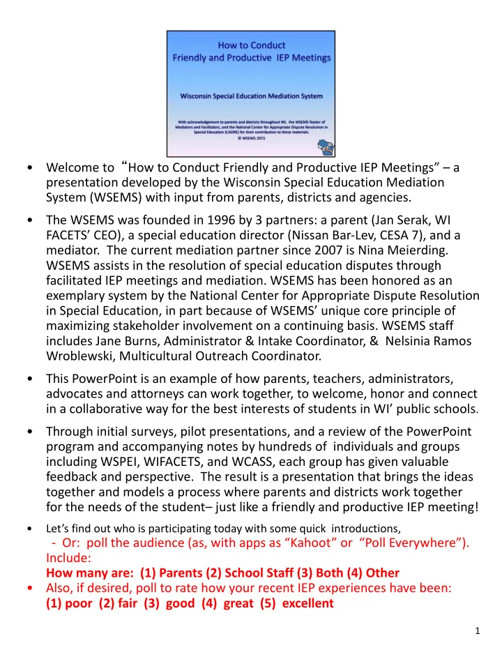welcome to how to conduct friendly and productive iep