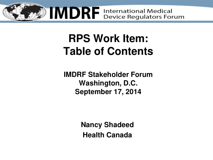 rps work item table of contents