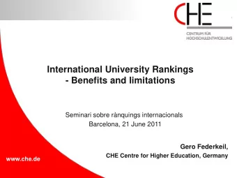 International University Rankings  - Benefits and limitations  Seminari sobre rnquings